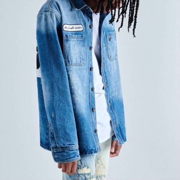 NEW GALA men's mentirosa button up denim jacket in medium blue - Picture 3 of 6